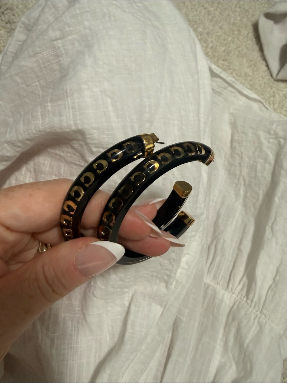 Coach Black and Gold Resin Signature Hoop Earrings - Picture 5 of 6